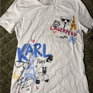 Karl Lagerfeld White T-Shirt with Black Accents